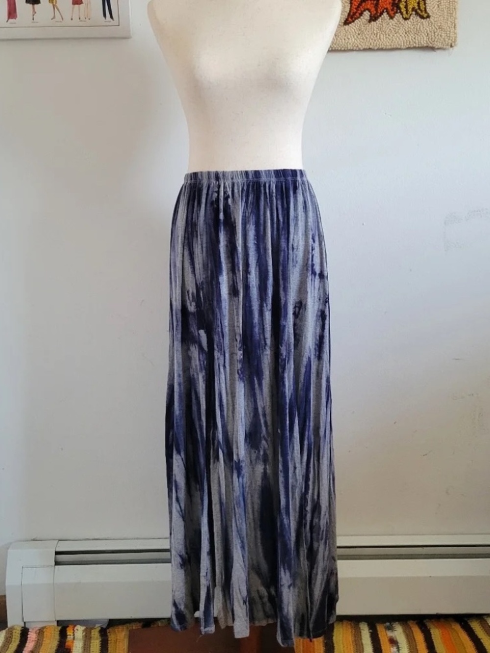 Paolino | Y2K Gray & Navy Tie Dye Maxi Skirt